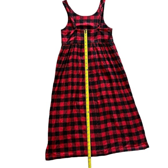 Red Black Buffalo Plaid Sleeveless Midi Dress FADS Cotton 4P Jumper Sundress - Picture 8 of 14